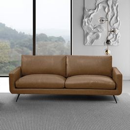Sofá 3 Lugares Paloma 223cm Sala de Estar Couro Marrom Claro Manchado