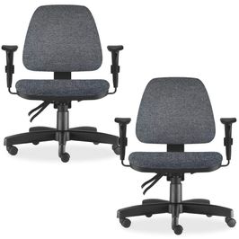 Kit 02 Cadeiras de Escritório Giratória Executiva Ergonômica Sky L02 Linho Chumbo - Lyam Decor