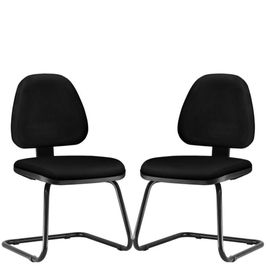 Kit 02 Cadeiras Para Escritório Sky L02 Fixa Couro Sintético Preto - Lyam Decor