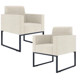 Kit 02 Poltronas Decorativas Sala e Recepção Base Fixa Metal Helô L02 Linho Champagne - Lyam Decor