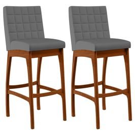 Kit 02 Banquetas Altas Para Cozinha Sala de Jantar Fixa Mila L02 Suede Cinza - Lyam Decor