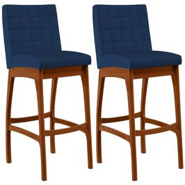 Kit 02 Banquetas Altas Para Cozinha Sala de Jantar Fixa Mila L02 Suede Azul Marinho - Lyam Decor