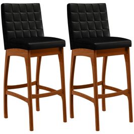 Kit 02 Banquetas Altas Para Cozinha Sala de Jantar Fixa Mila L02 Facto Preto Metalizado - Lyam Decor