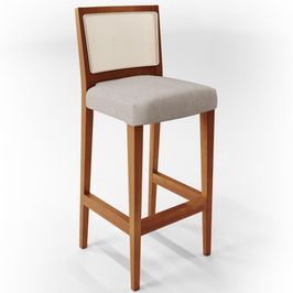 Banqueta Alta Para Cozinha Sala de Jantar Encosto em Tela Branco Zion L02 Linho Bege - Lyam Decor