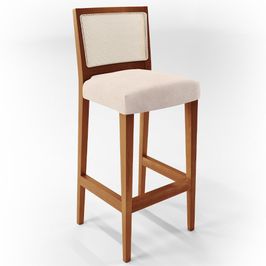 Banqueta Alta Para Cozinha Sala de Jantar Encosto em Tela Branco Zion L02 Suede Bege - Lyam Decor