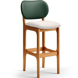 Banqueta Alta Bar Cozinha Sala Jantar Fixa Betta L02 Imbuia Facto Verde Linho Cru - Lyam Decor