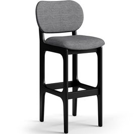 Banqueta Alta Bar Cozinha Sala Jantar Fixa Betta L02 Preto Linho Cinza Escuro - Lyam Decor