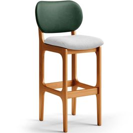 Banqueta Alta Bar Cozinha Sala Jantar Fixa Betta L02 Imbuia Facto Verde Linho Cinza - Lyam Decor