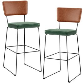 Kit 02 Banquetas Altas Sala Jantar Fixa Allana L02 Couríssimo Camel Facto Verde Musgo - Lyam Decor
