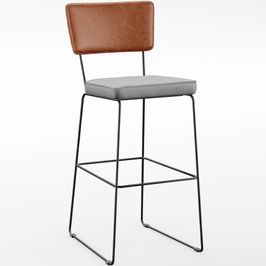 Banqueta Alta Cozinha Sala Jantar Fixa Allana L02 Couríssimo Camel Linho Cinza - Lyam Decor