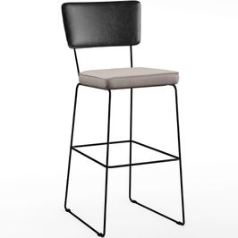 Banqueta Alta Cozinha Sala Jantar Fixa Allana L02 Couríssimo Preto Linho Bege - Lyam Decor