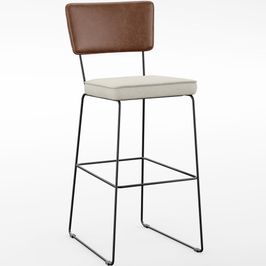Banqueta Alta Cozinha Sala Jantar Fixa Allana L02 Couríssimo Marrom Linho Champagne - Lyam Decor