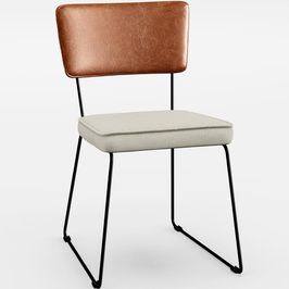 Cadeira Decorativa Estofada Sala Jantar Allana L02 Couríssimo Camel Linho Champagne - Lyam Decor