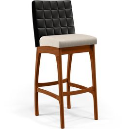 Banqueta Alta Para Cozinha Sala De Jantar Fixa Mila L02 Couríssimo Preto Linho Cru - Lyam Decor
