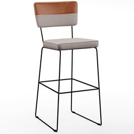 Banqueta Alta Cozinha Sala Jantar Fixa Allana L02 Faixa Couríssimo Camel Linho Bege - Lyam Decor
