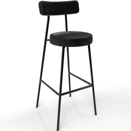 Banqueta Alta Cozinha Sala Jantar Estrutura Em Aço Milão L02 Couríssimo Preto - Lyam Decor
