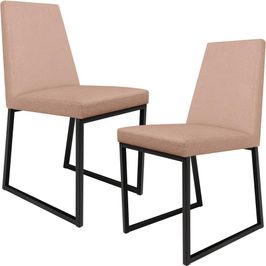 Kit 02 Cadeiras Para Sala De Jantar Base Aço Industrial Preto Dafne L02 Linho Rosê - Lyam Decor