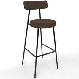 Banqueta Alta Bar Cozinha Sala De Jantar Em Aço Milão L02 Suede Marrom - Lyam Decor