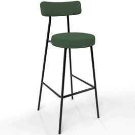 Banqueta Alta Bar Cozinha Sala De Jantar Estrutura Em Aço Milão L02 Suede Verde Musgo - Lyam Decor