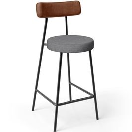Banqueta Baixa Cozinha Sala De Jantar Bancada Milão L02 Couríssimo Marrom Linho Cinza Escuro - Lyam Decor