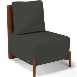Poltrona Decorativa Sala de Estar Living Pés Madeira Hungria L02 Couríssimo Marrom Linho Verde Musgo - Lyam