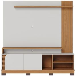 Estante Painel Para TV 75 Pol 182cm Mayer C04 Off White Matte Freijó - Lyam Decor