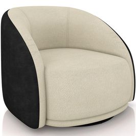 Poltrona Decorativa Giratória Angelina M03 Couríssimo Preto Bouclê Bege - Lyam Decor