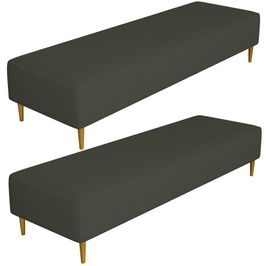 Kit 02 Puffs Decorativo Sala de Estar Bali W01 Pés Palito 170x60cm Linho Verde Musgo - Lyam Decor