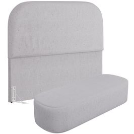 Cabeceira Cama Box Queen 160cm Lanna com Puff Recamier Doha W01  Linho Cinza - Lyam Decor