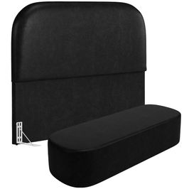 Cabeceira Cama Box Queen 160cm Lanna com Puff Recamier Doha W01  Couríssimo Preto - Lyam Decor