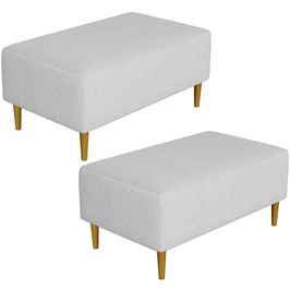 Kit 02 Puffs Decorativo Sala de Estar Cléo W01 Pés Palito 90 cm Linho Cinza - Lyam Decor