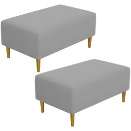Kit 02 Puffs Decorativo Sala de Estar Cléo W01 Pés Palito 90 cm Corino Cinza - Lyam Decor