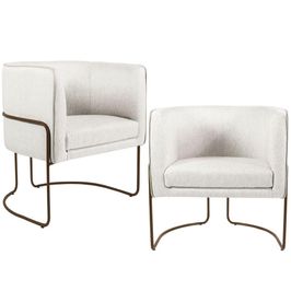Kit 02 Poltronas Decorativas Fixa Base de Aço Choco Betina D02 Linho Creme A-48 - Lyam Decor