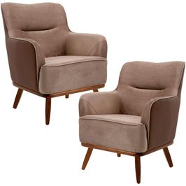 Kit 02 Poltronas Decorativas Base Fixa de Madeira Isabella D02 Veludo Importado Bege Escuro C-68 -Lyam Decor