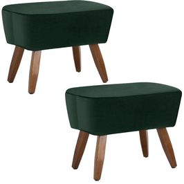 Kit 02 Puffs Decorativos Pés De Madeira Fixo Juliet D02 Veludo Verde C-303 - Lyam Decor
