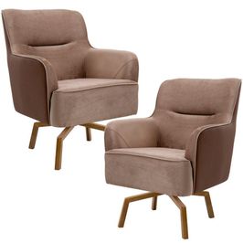 Kit 02 Poltronas Decorativas Base Ka Giratória Isabella D02 Veludo Importado Bege Escuro C-68 -Lyam Decor