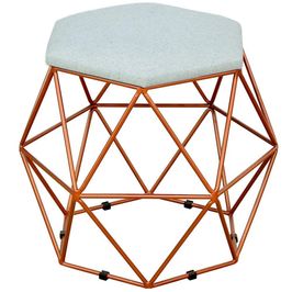 Puff Decorativo Aramado Bronze Six L02 Linho Cinza - Lyam Decor