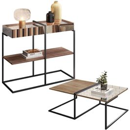 Aparador Decorativo com Mesa de Centro Espelhada Industrial D01 Design Demolição - Lyam Decor