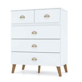 Cômoda 5 Gavetas Estilo Retrô 91cm Ziza V02 Branco/Camarim - Mpozenato