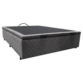 Base Box Baú para Cama Casal 138x188cm Liz S05 Suede Bordado Cinza - Mpozenato