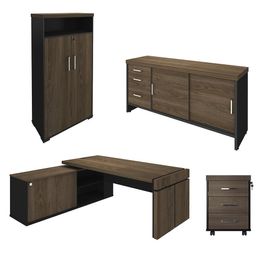 Conjunto Escritório Home Office 3 Peças Mesa Diretor Corp A06 Charuto/Preto - Mpozenato