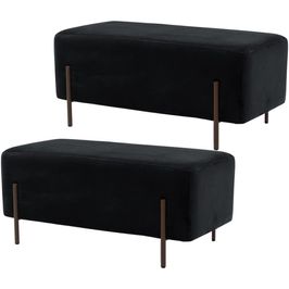 Kit 02 Puffs Retangular Decorativo Status 90x45 D02 Pés de Aço Veludo Preto C-300 - Lyam Decor