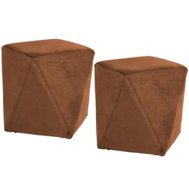 Kit 02 Puffs Decorativo Para Sala de Estar Ametista D02 Veludo Telha C-262 - Lyam Decor