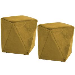 Kit 02 Puffs Decorativo Para Sala de Estar Ametista D02 Veludo Mostarda C-279 - Lyam Decor