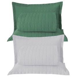 Combo 2 Kit Cobre Leito Colcha Monaco Casal Dupla Face - Verde - Branco