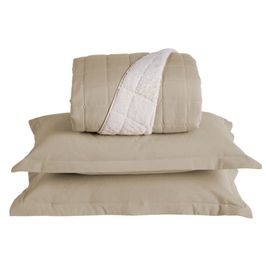 Kit Cobre Leito Colcha Capri Queen Dupla Face 3 Peças - Cáqui