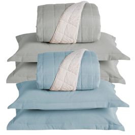 Combo 2 Kit Cobre Leito Colcha Capri Casal Dupla Face 3 Peças - Cinza - Azul