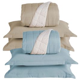 Combo 2 Kit Cobre Leito Colcha Capri Casal Dupla Face 3 Peças - Cáqui - Azul