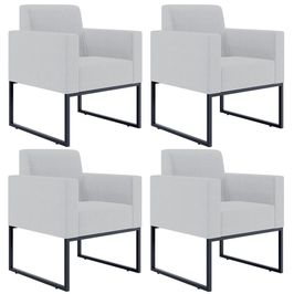 Kit 04 Poltronas Decorativas para Sala Recepção Base Fixa De Metal Helô L02 Linho Cinza - Lyam Decor