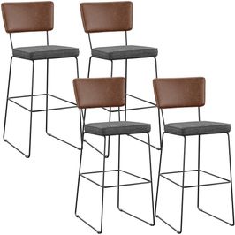 Kit 4 Banqueta Alta Cozinha Sala Jantar Allana L02 Couríssimo Marrom Linho Cinza Escuro - Lyam Decor